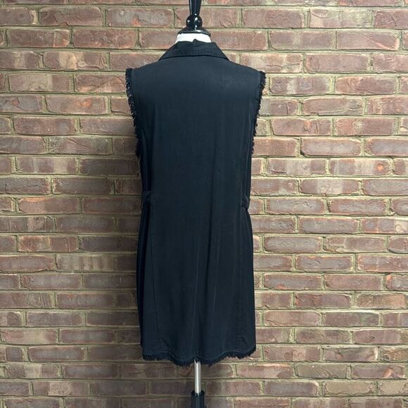 Maven West Women’s Black Frayed Button Front Sleeveless Dress Size Large NEW - Picture 6 of 9
